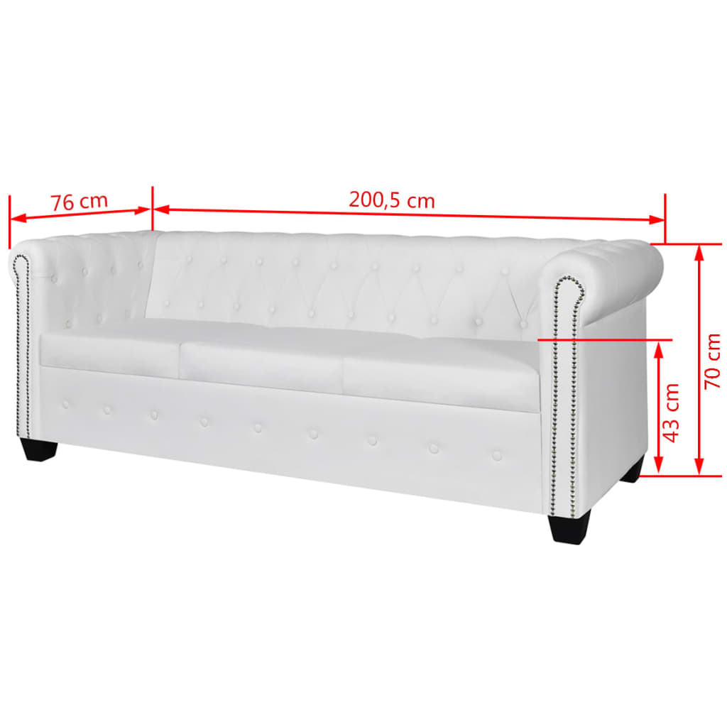 Chesterfield 3-Seater Artificial Leather White