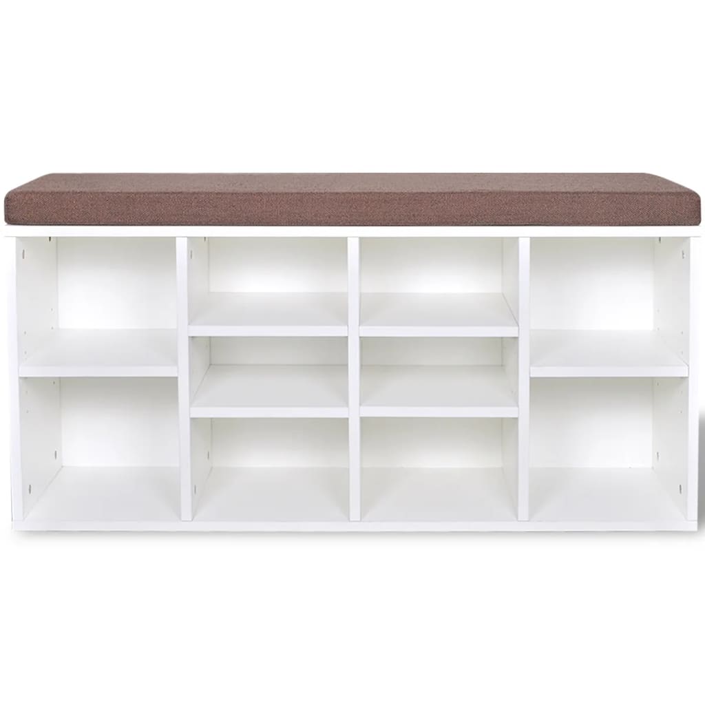 Shoe Storage Bench 10 Compartments White