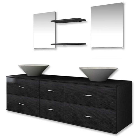 Seven Piece Bathroom Furniture and Basin Set Black