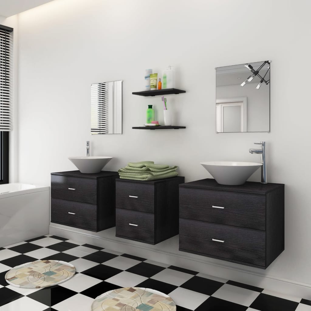 Seven Piece Bathroom Furniture and Basin Set Black