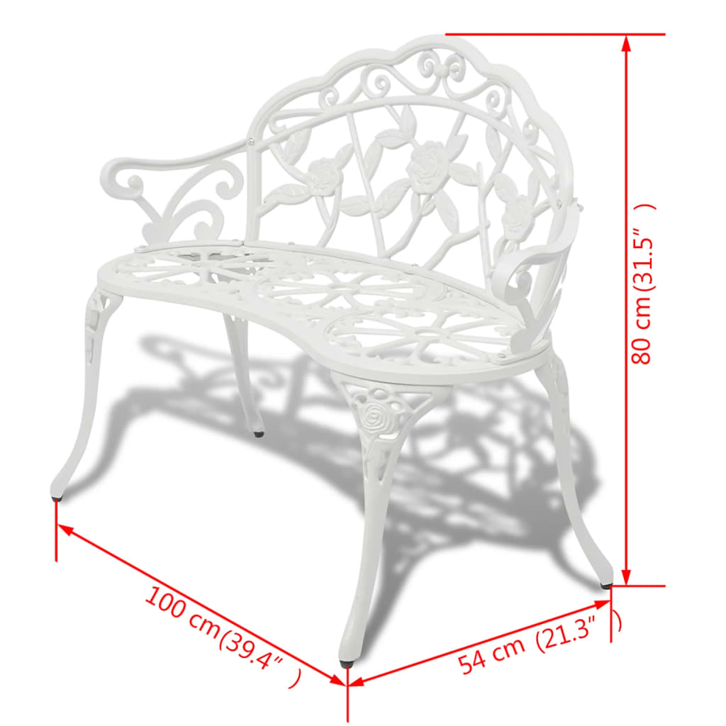 Outdoor Benches - Garden Bench 100 cm Cast Aluminium White