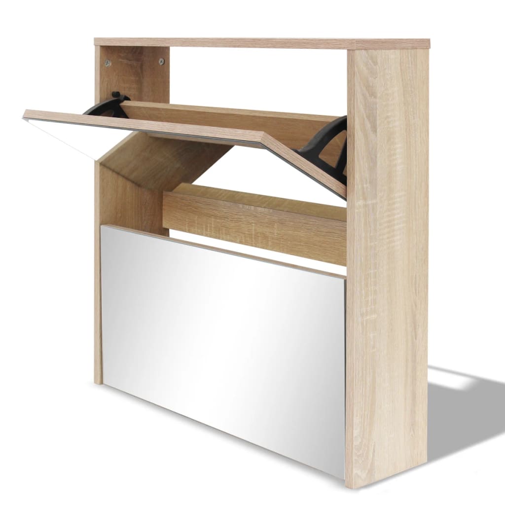 Shoe Cabinet 2-Layer Mirror Oak