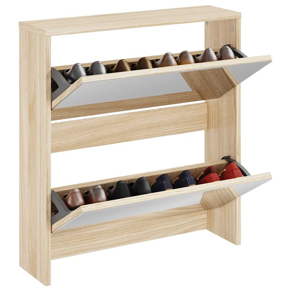 Shoe Cabinet 2-Layer Mirror Oak