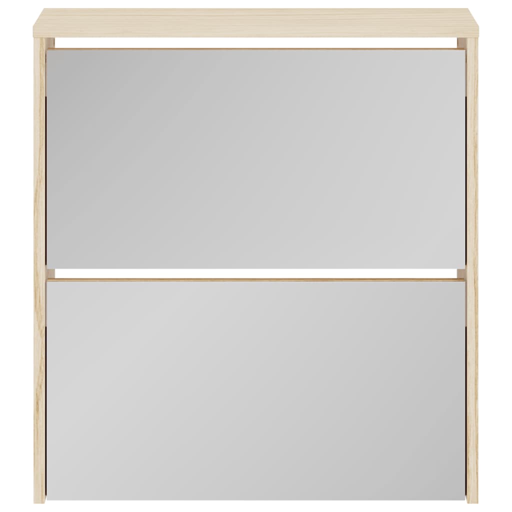 Shoe Cabinet 2-Layer Mirror Oak