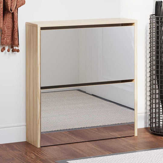 Shoe Cabinet 2-Layer Mirror Oak - Shoe Racks & Organisers