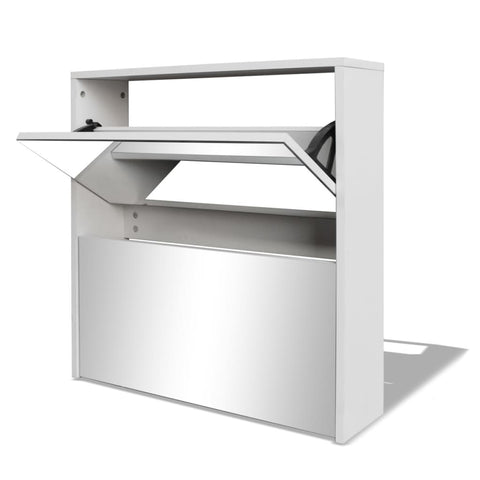 Shoe Cabinet 2-Layer Mirror White
