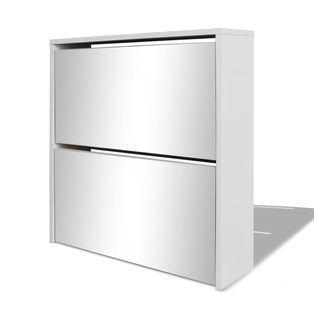 Shoe Cabinet 2-Layer Mirror White