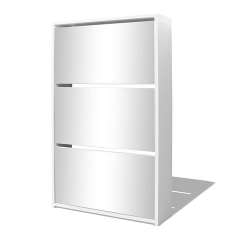 Shoe Cabinet 3-Layer Mirror White