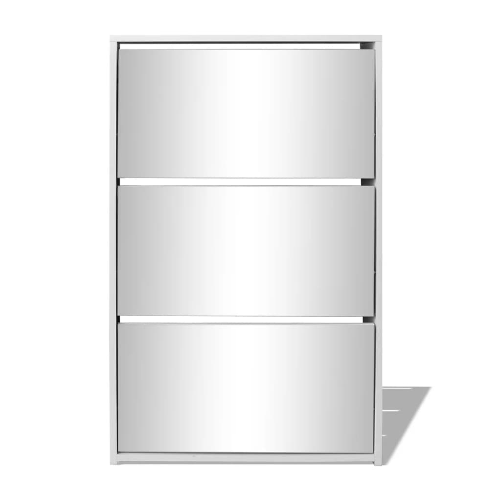 Shoe Cabinet 3-Layer Mirror White