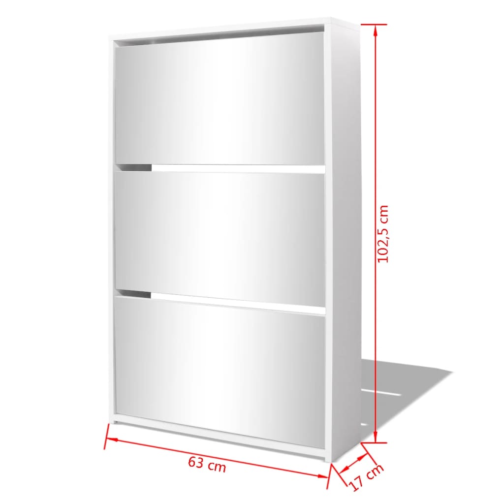 Shoe Cabinet 3-Layer Mirror White