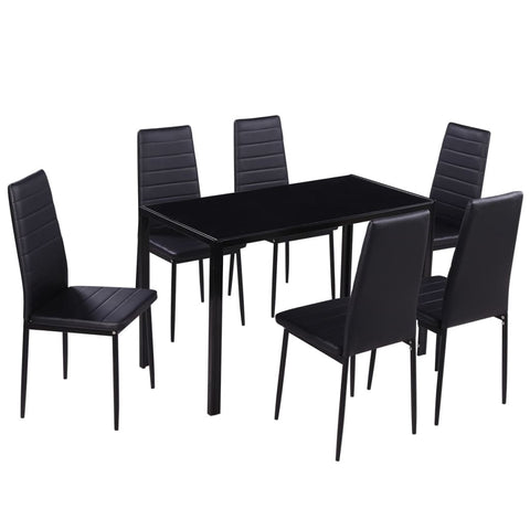 Seven Piece Dining Table Set Black