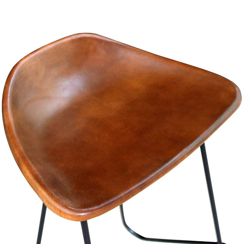 Bar Chairs 2 pcs Black and Brown Real Leather