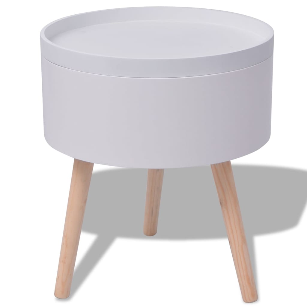 Side Table with Serving Tray Round  White
