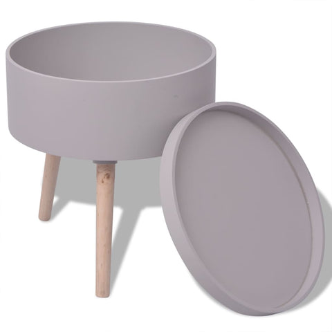 Side Table with Serving Tray Round Grey