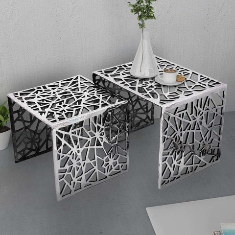 Two Piece Side Tables Square Aluminium Silver