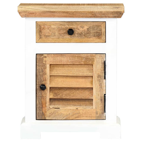 Nightstand White and Brown Solid Rough Mango Wood