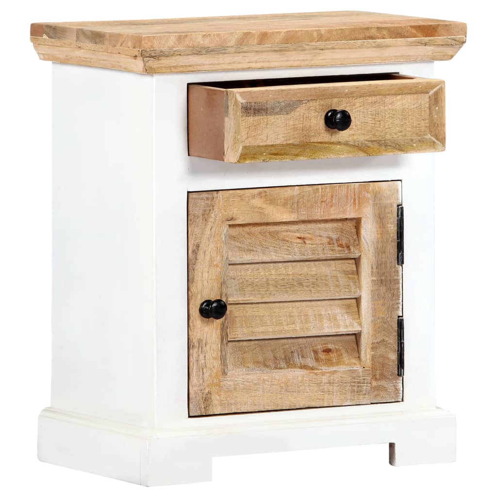 Nightstand White and Brown Solid Rough Mango Wood