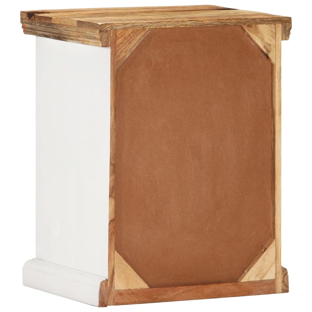 Nightstand White and Brown Solid Rough Mango Wood