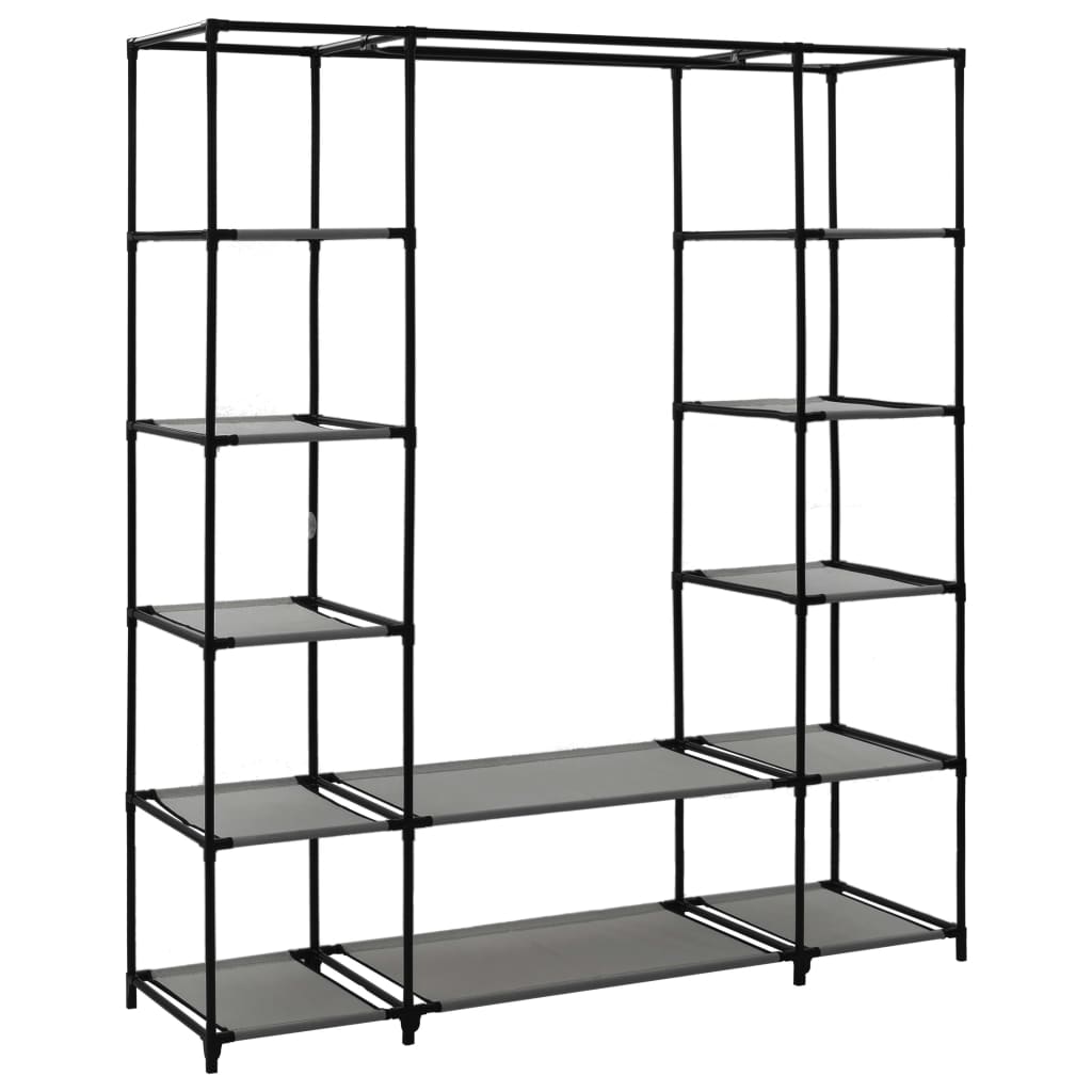 Wardrobe with Compartments and Rods- Grey
