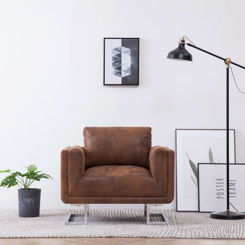 Cube Armchair Brown Suede Leather