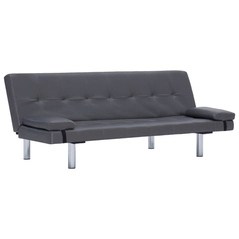 Sofa Bed with Two Pillows Grey faux Leather