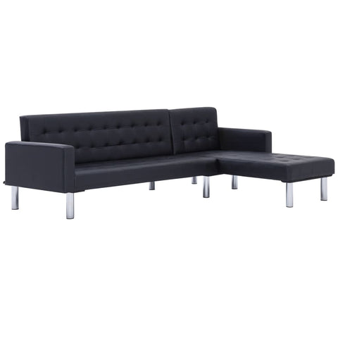L-shaped Sofa Bed Black Leather