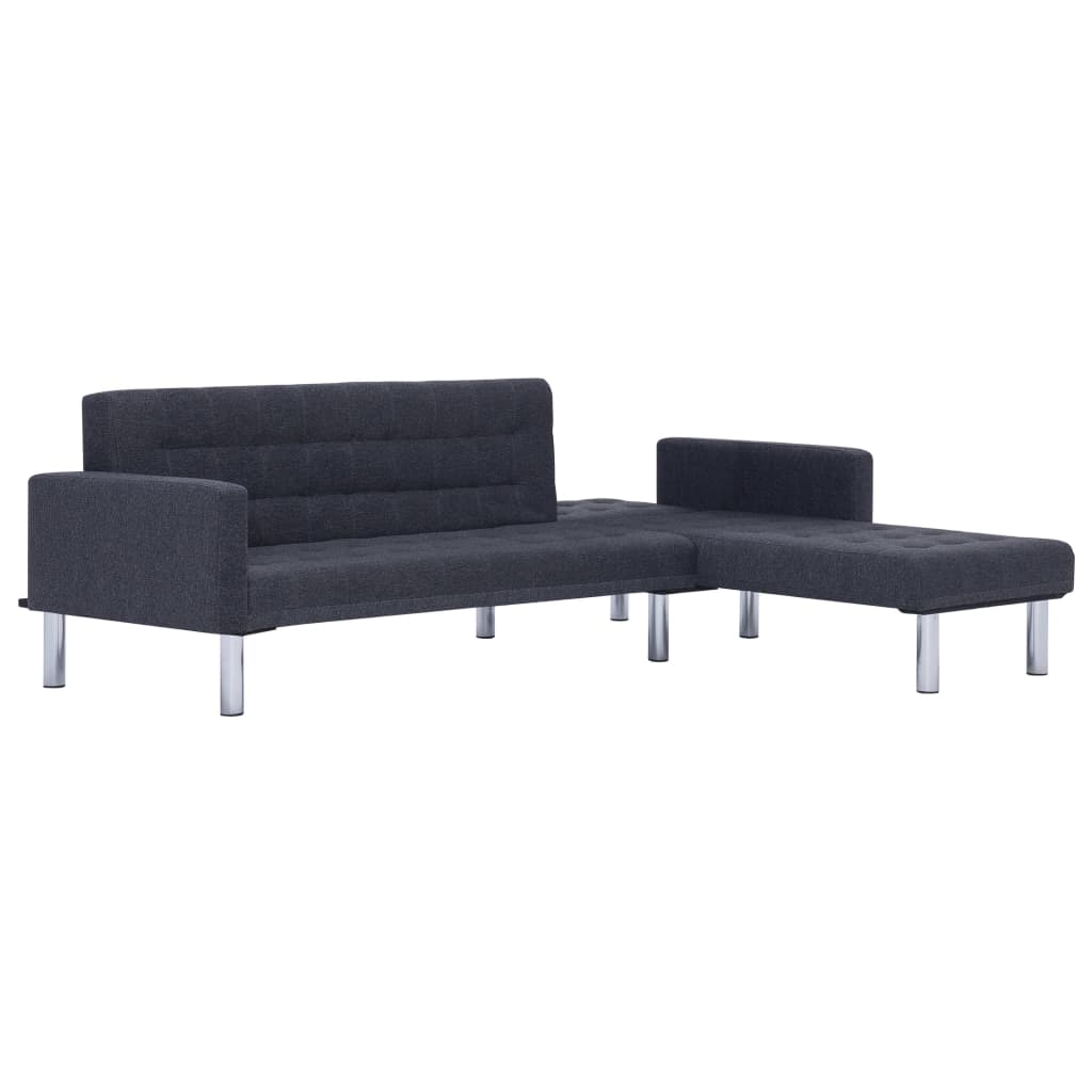 L-shaped Sofa Bed Dark Grey Polyester