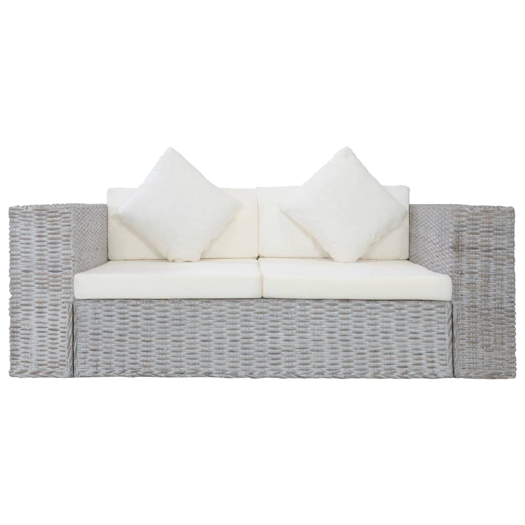 2-Seater Sofa with Cushions Grey Natural Rattan