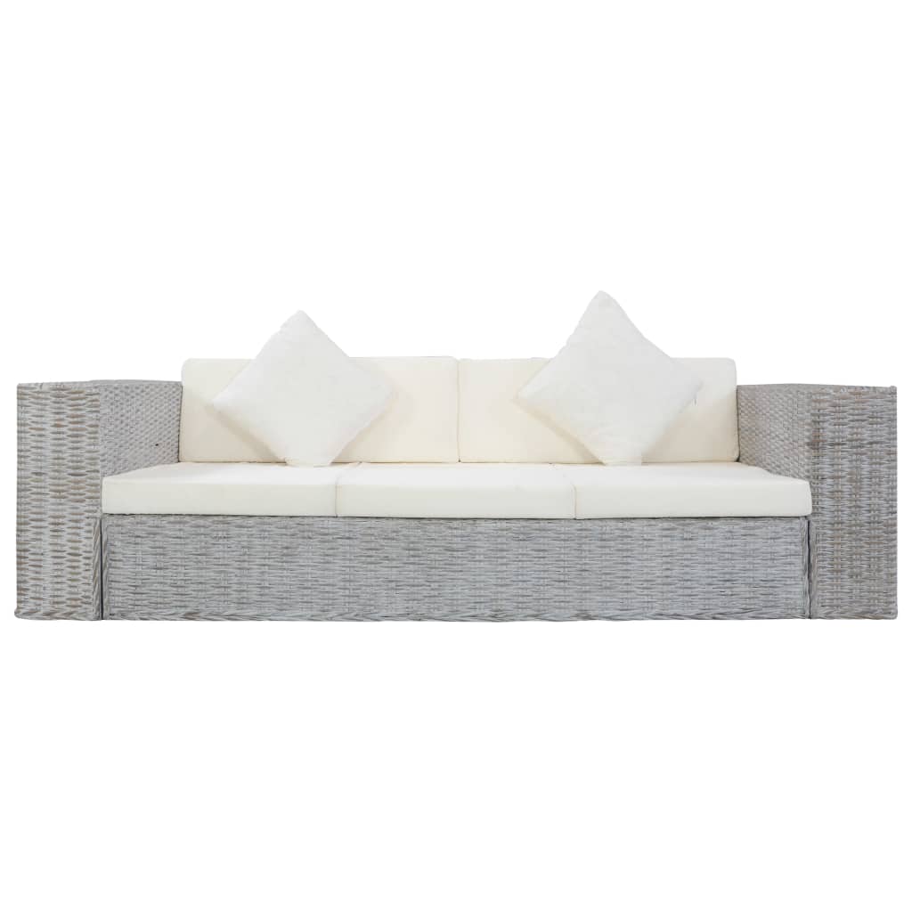 3-Seater Sofa with Cushions Grey Natural Rattan