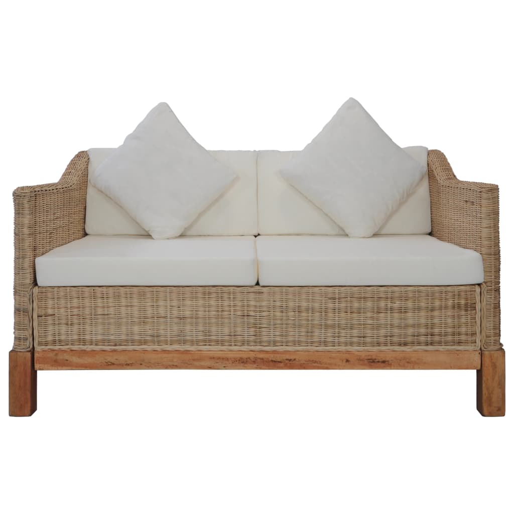 2-Seater Sofa with Cushions Natural Rattan