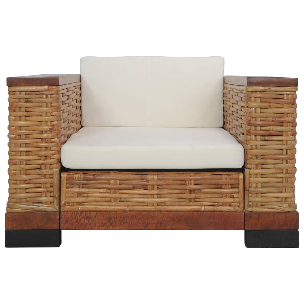 Armchair with Cushions Brown Natural Rattan