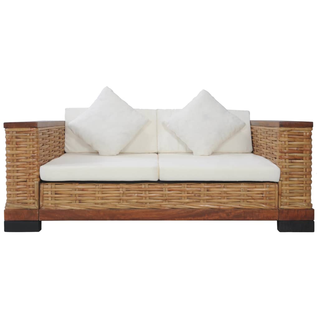 2-Seater Sofa with Cushions Brown Natural Rattan