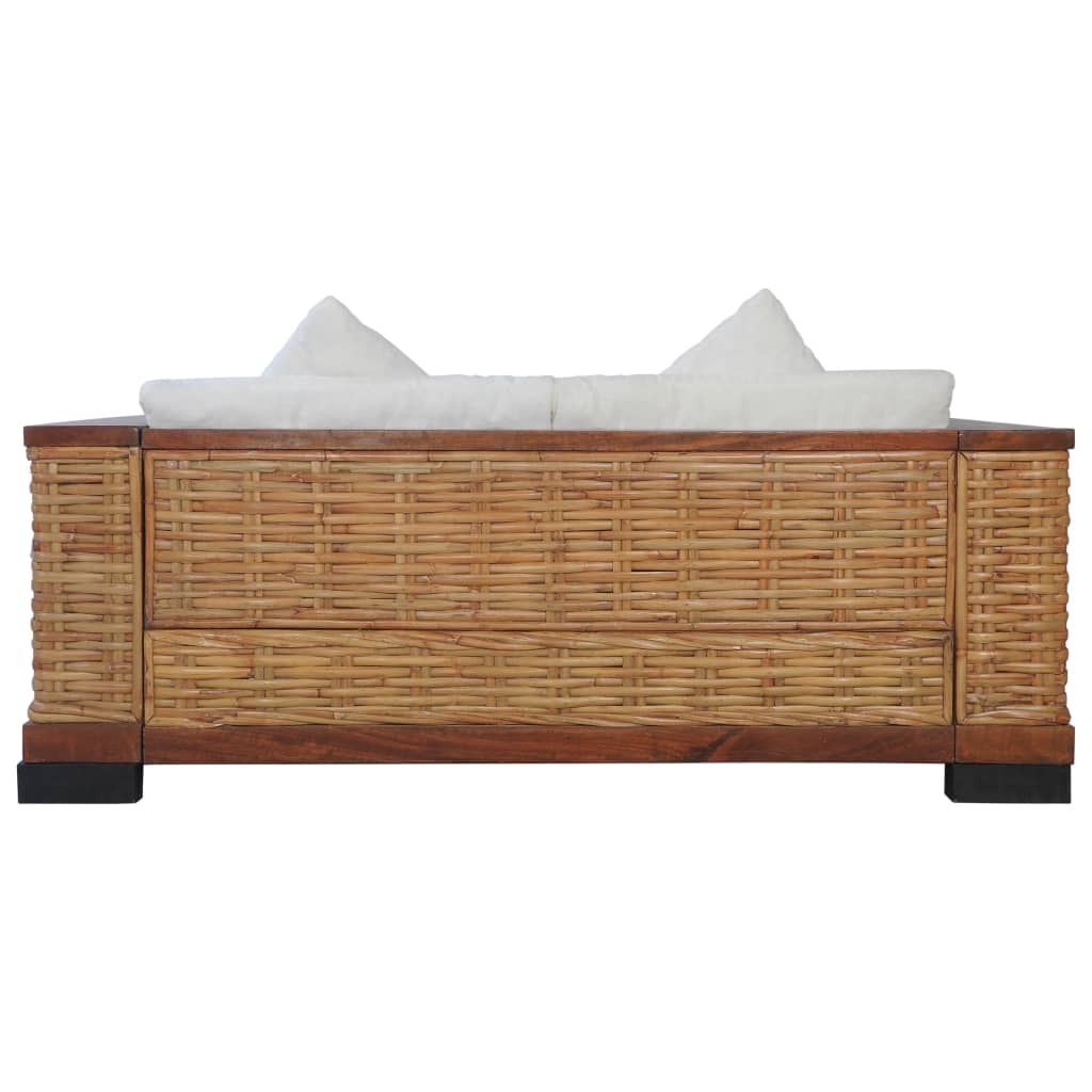 2-Seater Sofa with Cushions Brown Natural Rattan
