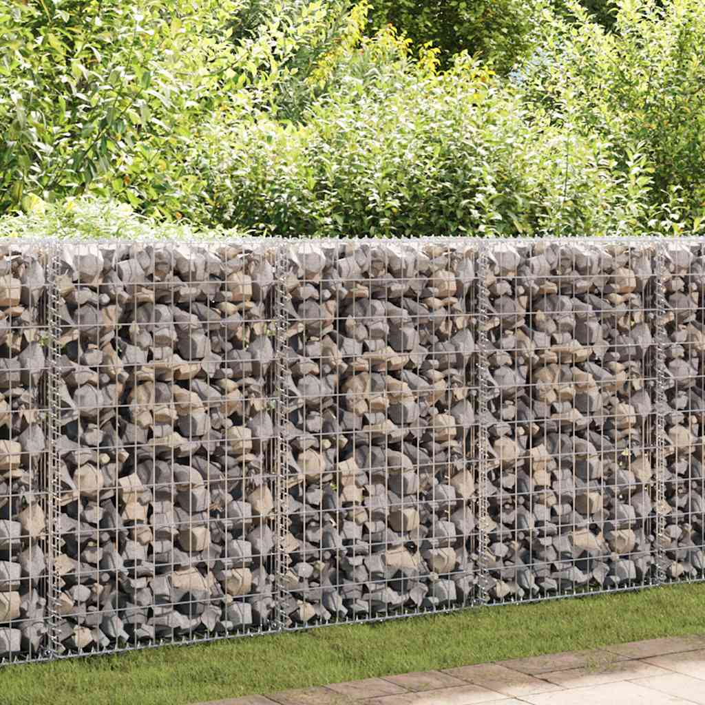 Gabion Wall with Covers Galvanised Steel Silver - Fence Panels
