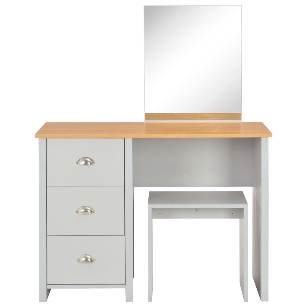 Dressing Table with Mirror and Stool Grey