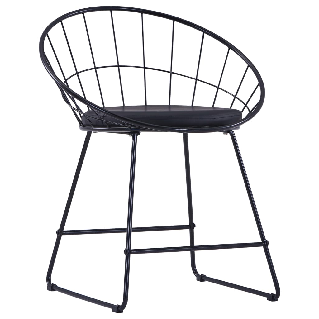 Dining Chairs with Leather Seats 6 pcs Black Steel