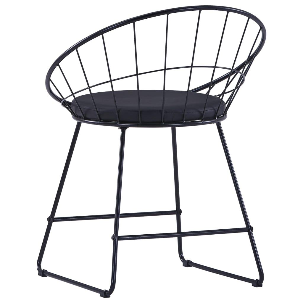 Dining Chairs with Leather Seats 6 pcs Black Steel