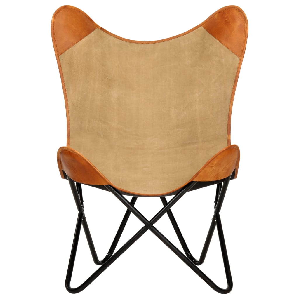 Real Leather Butterfly Chair- Brown