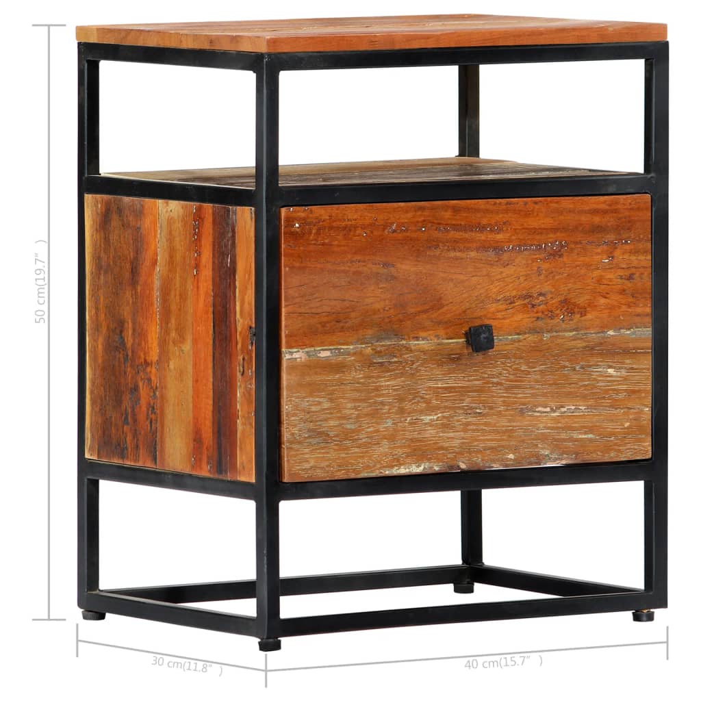 Bedside Cabinet Solid Reclaimed Wood and Steel