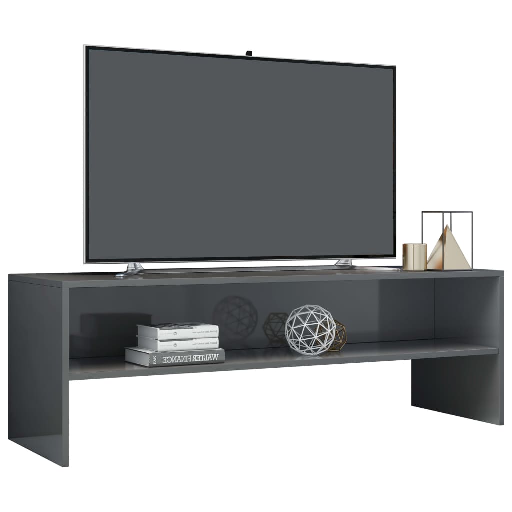 TV Cabinet High Gloss Grey Chipboard