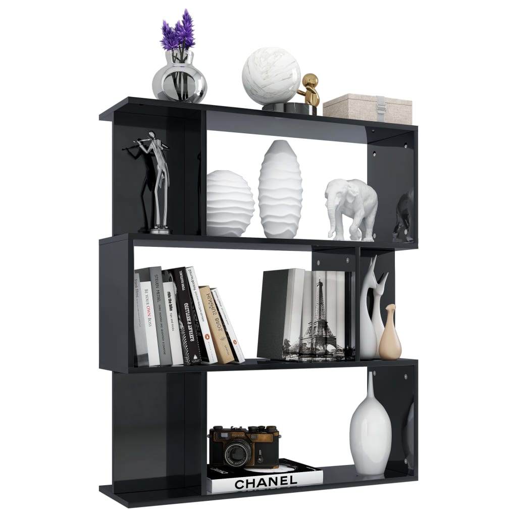 Book Cabinet/Room Divider High Gloss Black Chipboard