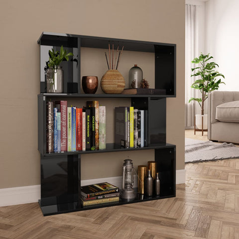 Book Cabinet/Room Divider High Gloss Black Chipboard