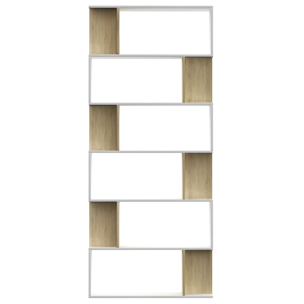 Book Cabinet/Room Divider  White and Sonoma Oak Chipboard