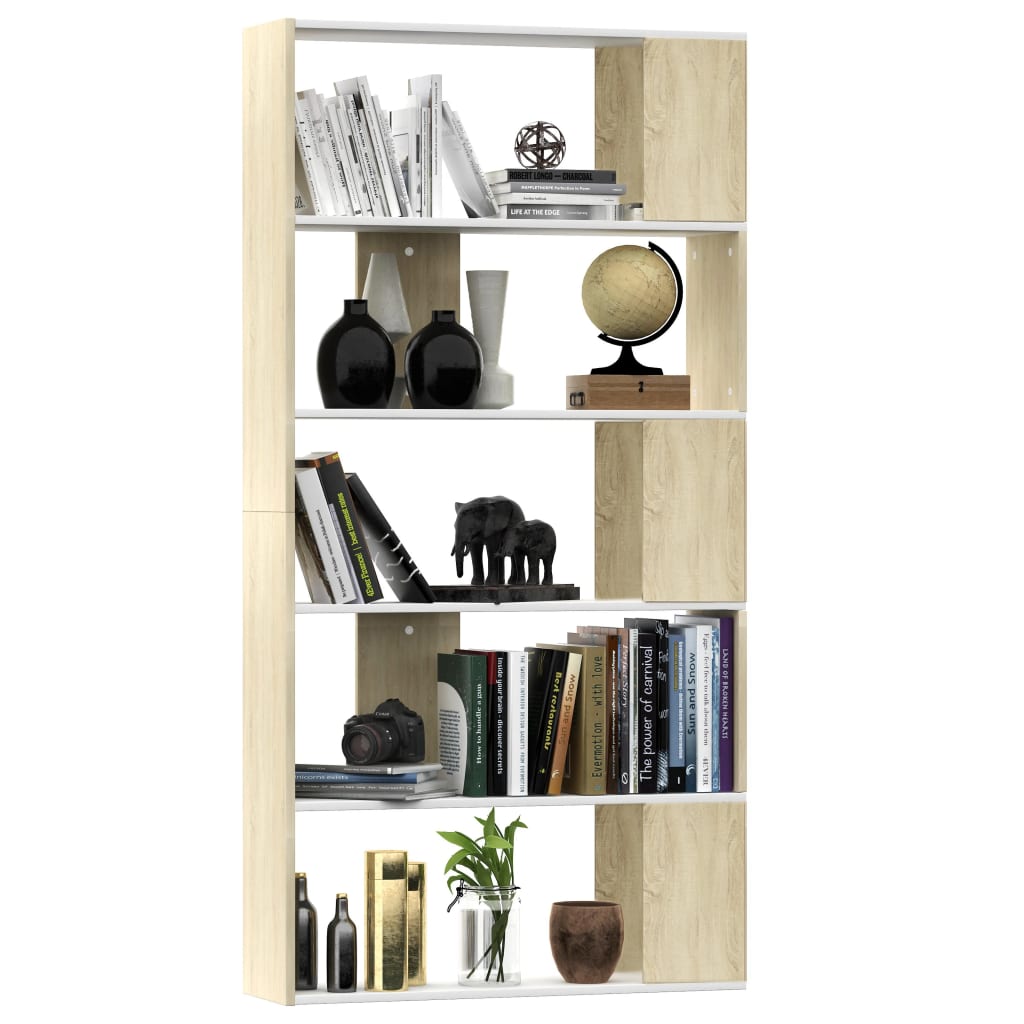 Book Cabinet/Room Divider  White and  Sonoma Oak Chipboard