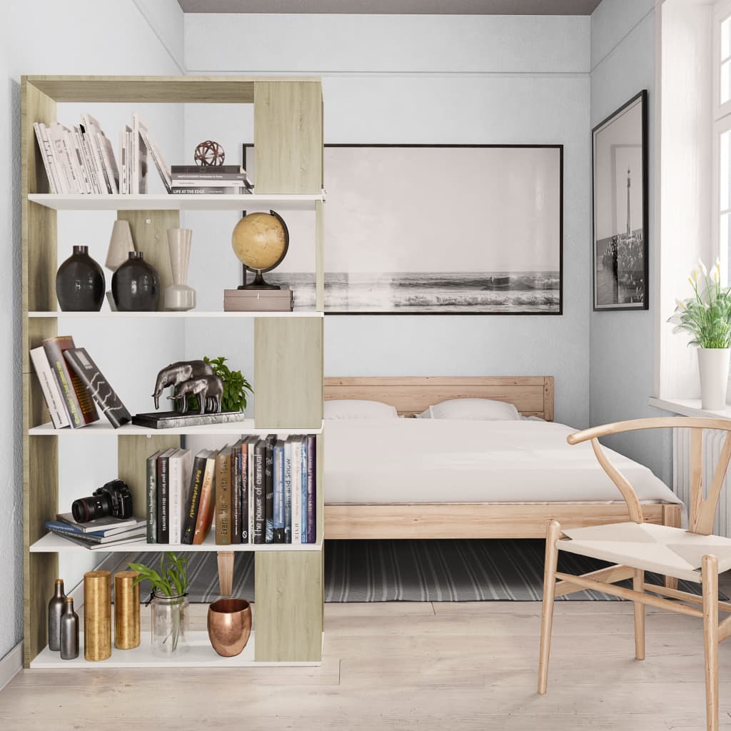 Book Cabinet/Room Divider  White and  Sonoma Oak Chipboard
