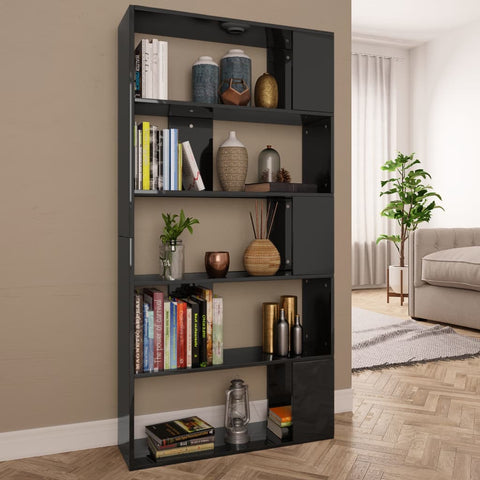 Book  Cabinet/Room Divider High Gloss Black Chipboard
