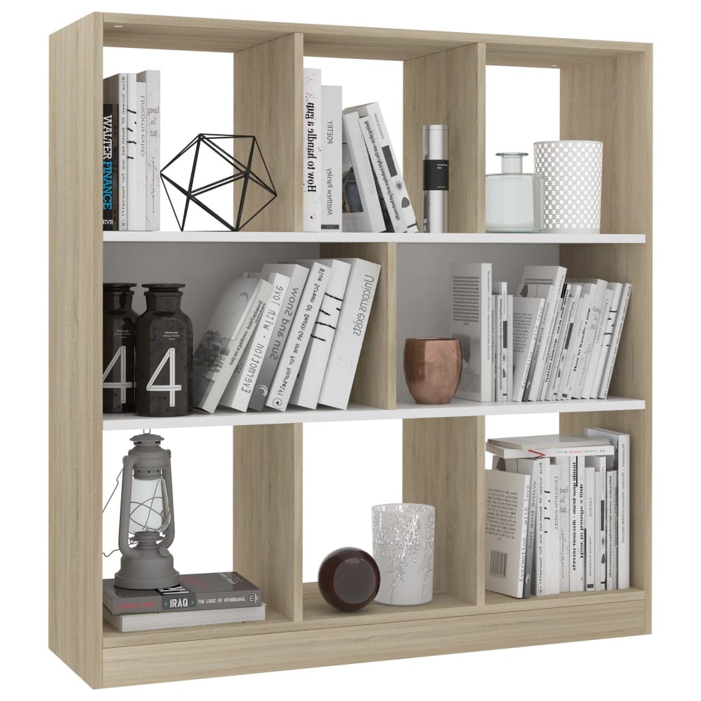 Book Cabinet White and Sonoma Oak Chipboard