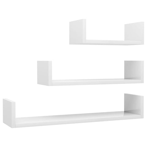 Wall Display Shelf 3 pcs High Gloss White Chipboard