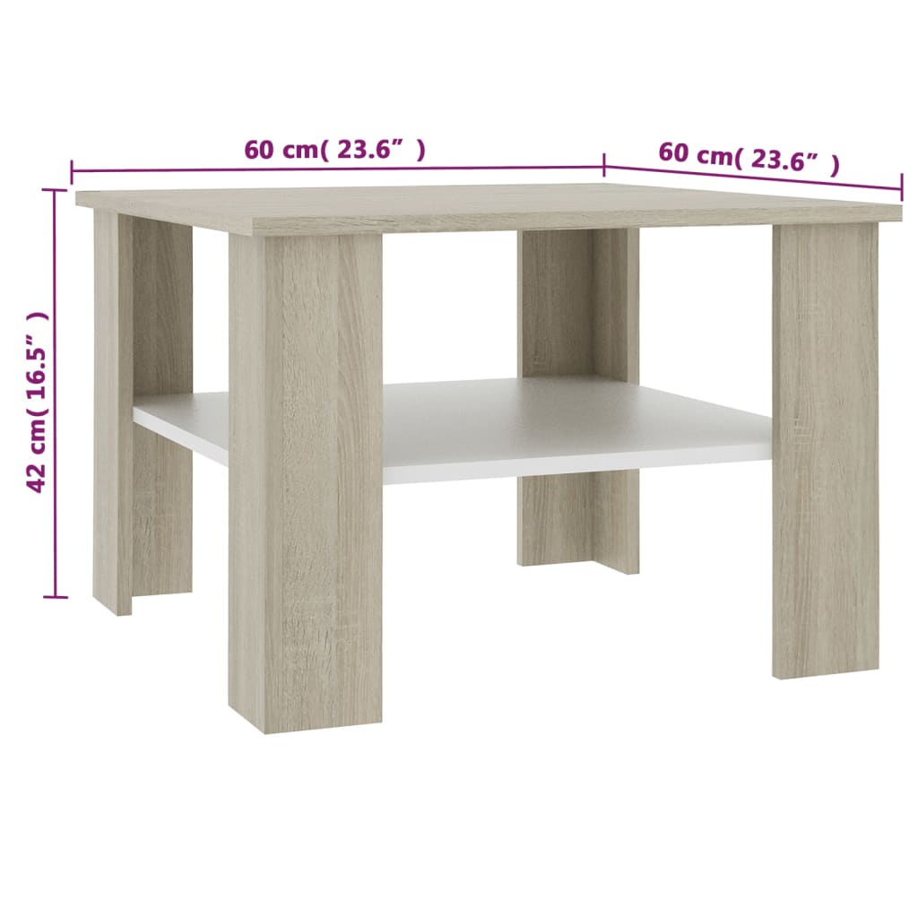 Coffee Table  White and Sonoma Oak Chipboard