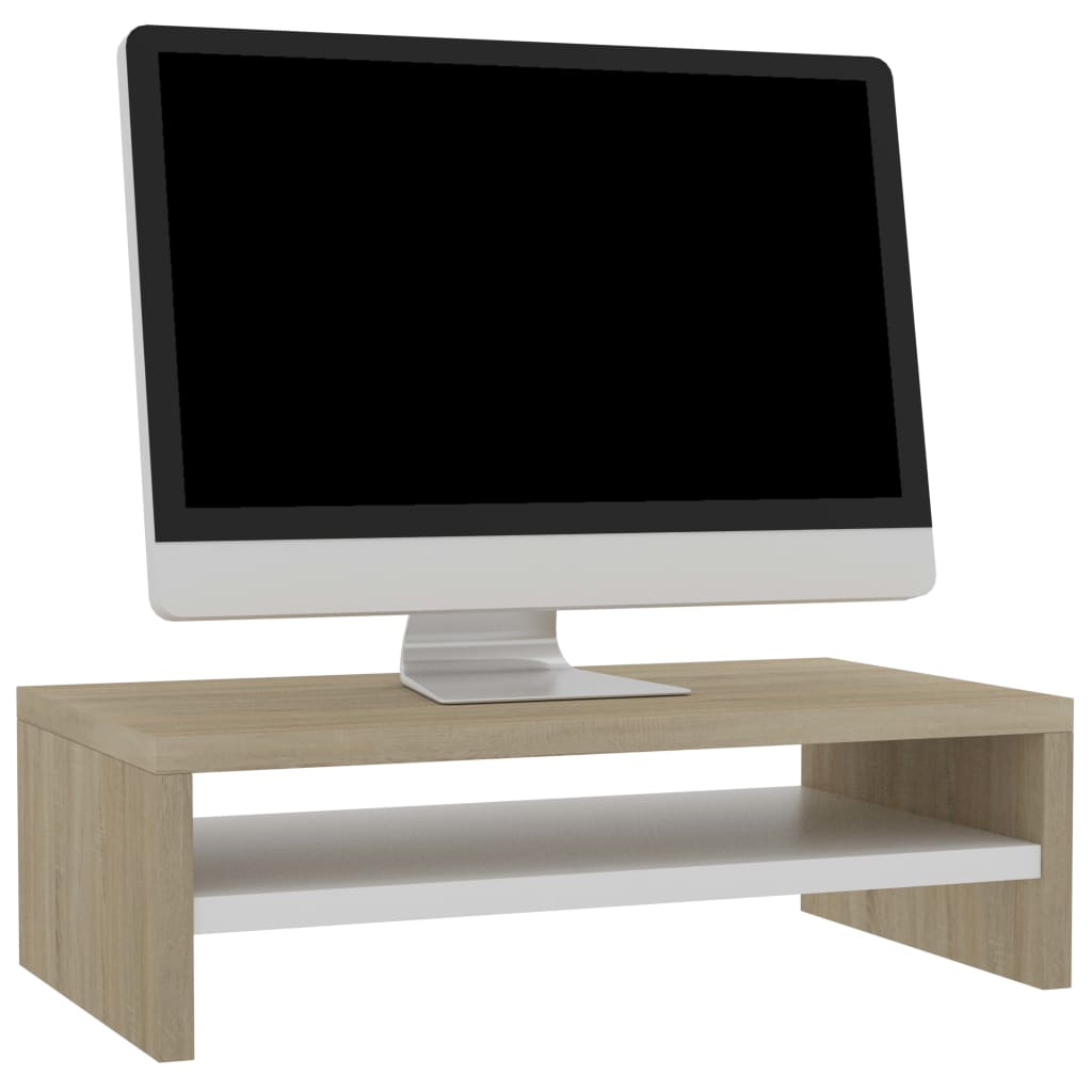 Monitor Stand White and Sonoma Oak Chipboard